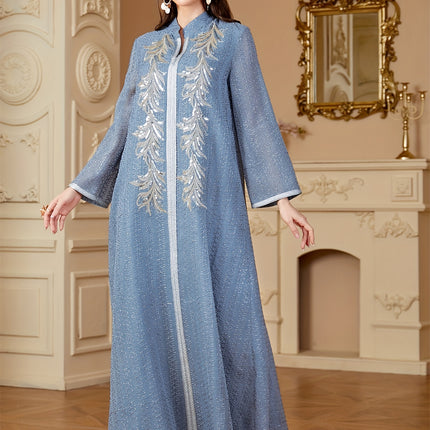 Ramadan Dubai Sequins Long Dress  Elegant Kebaya Abaya with Bright Line Decoration, 100% Polyester