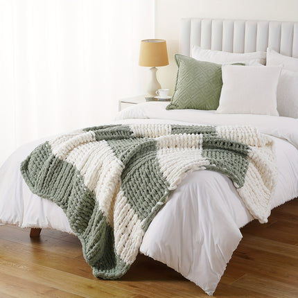 50"x60" Chunky Throw Blanket - Thick & Soft Chenille Yarn Oversized Green