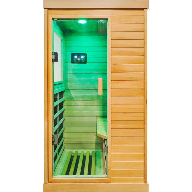 Infrared Sauna Room Single Room with Hemlock Wood Frame, Natural Finish, 6 Heating Plates, Built-in Lights and Bluetooth Audio