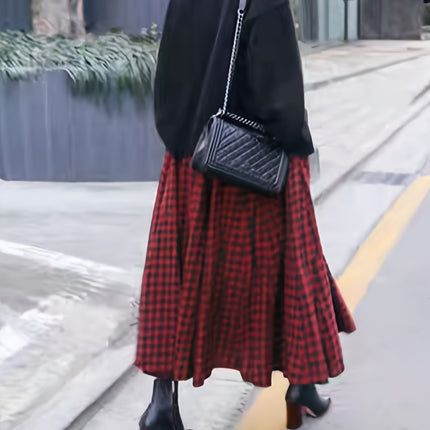 French Vintage A-Line Skirt - High-Waisted Long Maxi Skirt with Checkered (for houndstooth) Skirt,