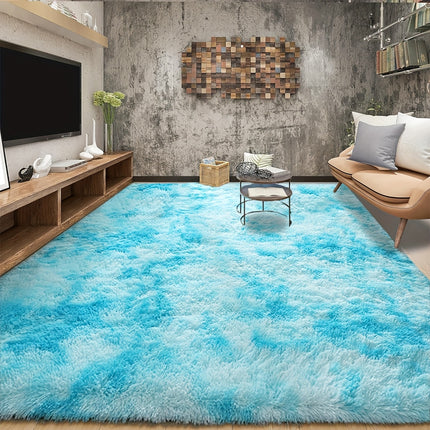 1pc Nordic Minimalist Extra Large Area Mat - Soft Plush Fine Hairs Texture, Gradient Blue Ombre Design,