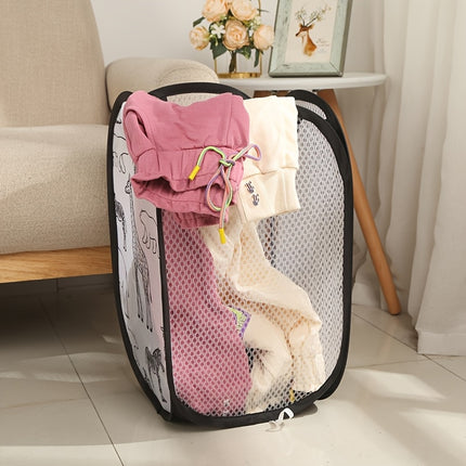 Foldable Laundry Basket with Three-sided Mesh, Toy Storage Basket