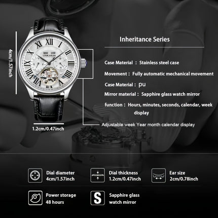 Men'S Automatic Mechanical Watch with Hollow Dial, Roman Numerals, and Calendar Self-Winding