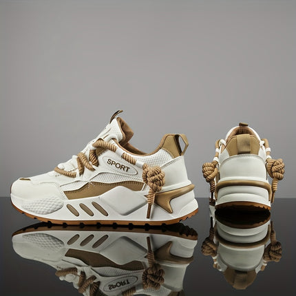 Breathable Mesh & PU Upper - Cushioned EVA Insole - Men's Double Lace Platform Sneakers