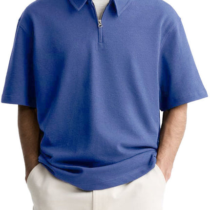 Men's Casual Zipper Polo Shirt Summer Comfortable Breathable Lapels Short-sleeved Top