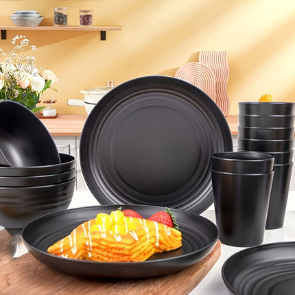 16-piece Unbreakable Plate Set, Shatterproof Dinnerware, Microwave and Dishwasher Safe