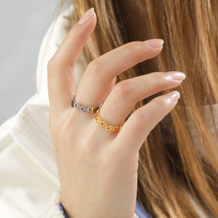 Stainless Steel Black Cut-out Cat's Paw Footprints Open Ring