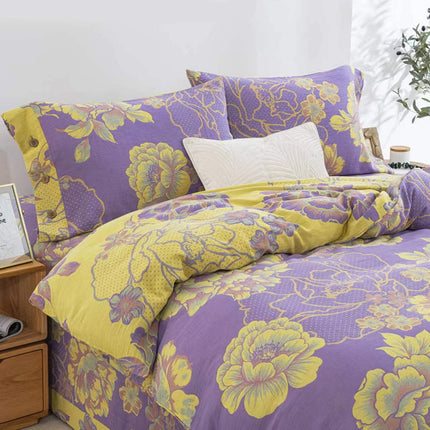 Cotton Double-layer Yarn Four-piece Flower Quilt Cover Bedding Bedding