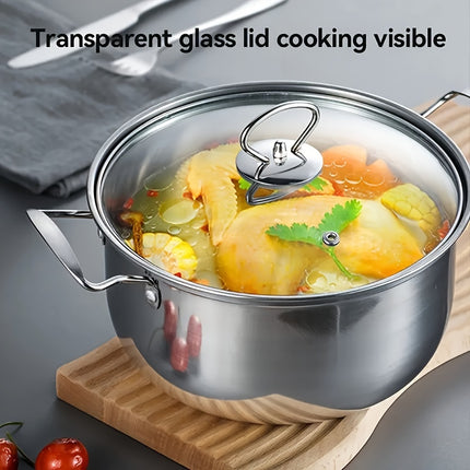 10pcs Stainless Steel Cookware Set - 5 Pots & 5 Lids, Double Handles for Easy Grip,