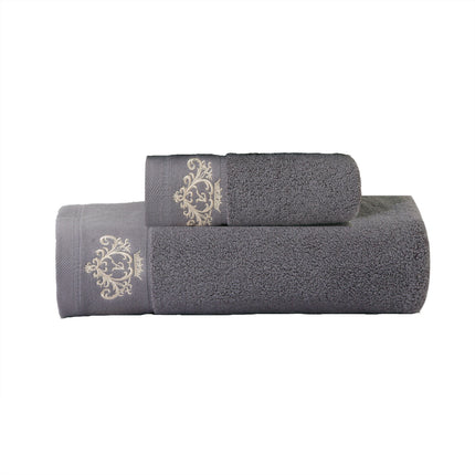 1pc Premium Embroidered Crown Towel - Soft, Absorbent, Non-Fade Cotton Material in Beige & White
