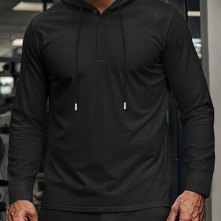 Men's Casual Sportswear Set - Hooded Long Sleeve Top & Joggers with Drawstring, Polyester Blend, Perfect for Spring/Fall Outdoor Activities