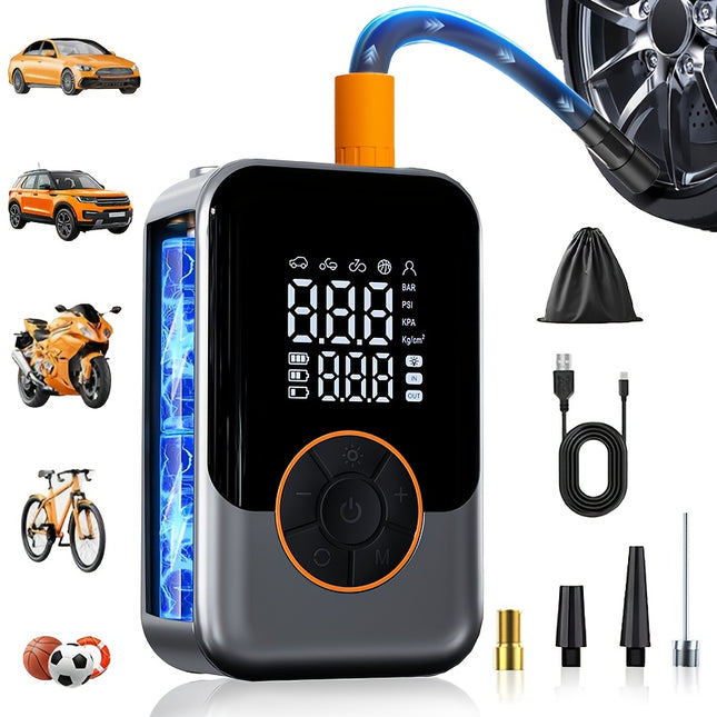 Portable Wireless Air Compressor Tire Inflator- with Digital Pressure Gauge, Emergency LED Light