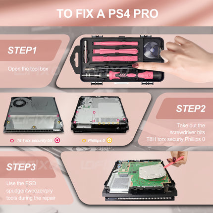 A Pink Electronic Tool Kit Containing 115 Items, Featuring 98 Magnetic Screwdriver Tips