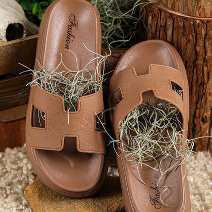 Chestnut Cutout Design Open Toe Platform Slippers (Run Small, Size Up)