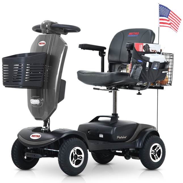 Outdoor compact mobility scooter with windshield ,300W Motor, Travel - Long Range Power Extended Battery with Cup holders & USB charger port, GREY