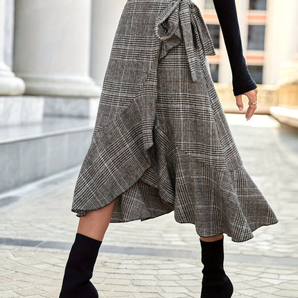 Women's A-Line Umbrella Skirt with Texture, Tie Detail, Ruffle Hem, Asymmetric Hem