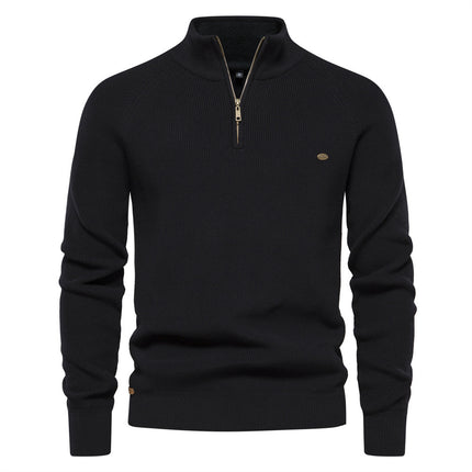 Men's Zipper Stand Collar Knitted Sweater Fashion Slim Solid Color