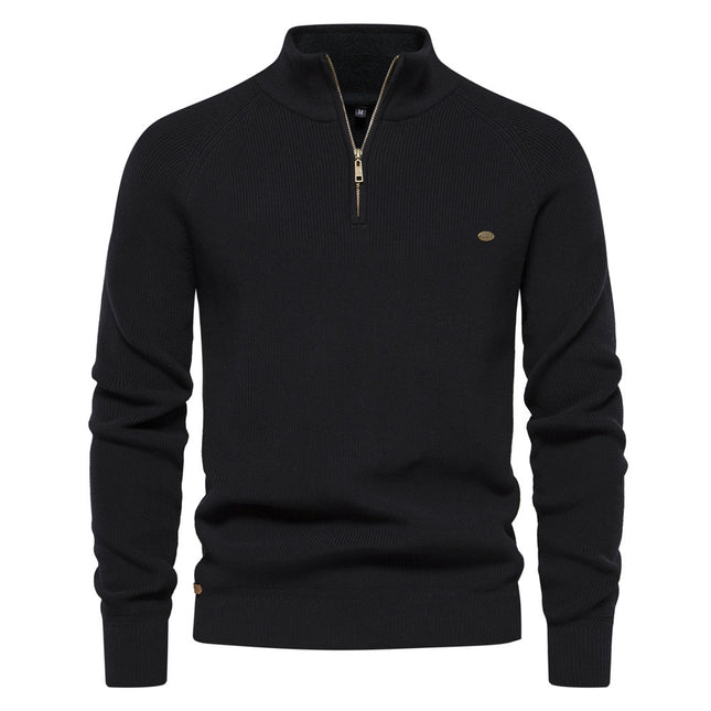 Men's Zipper Stand Collar Knitted Sweater Fashion Slim Solid Color