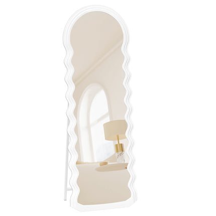 Full-Length Mirror, 160 x 50 cm, Irregular Wavy Design with Stand, MDF Frame, for Bedroom, Living Room
