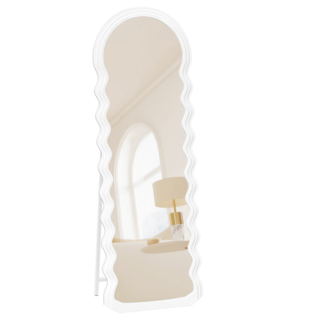 Full-Length Mirror, 160 x 50 cm, Irregular Wavy Design with Stand, MDF Frame, for Bedroom, Living Room