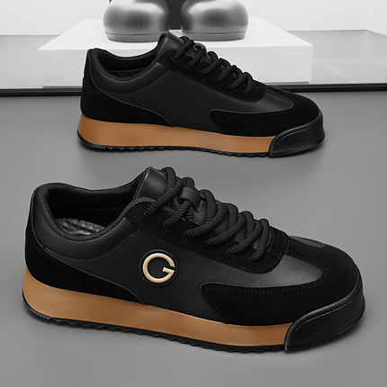 Men'S Low-Top Skate Sneakers - Brown & Black PU with Golden