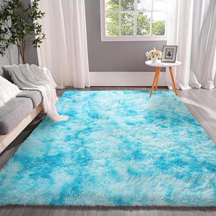1pc Nordic Minimalist Extra Large Area Mat - Soft Plush Fine Hairs Texture, Gradient Blue Ombre Design,