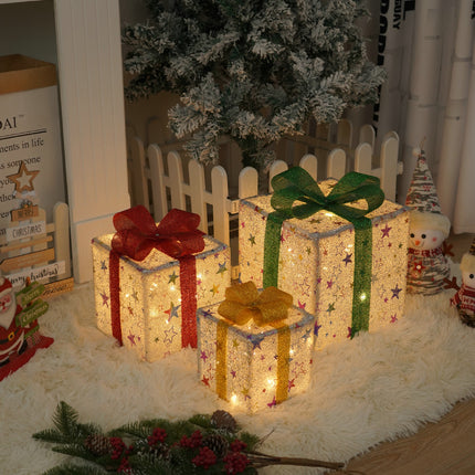 Remote Control Christmas Gift Box Lights Christmas Three-piece Decoration
