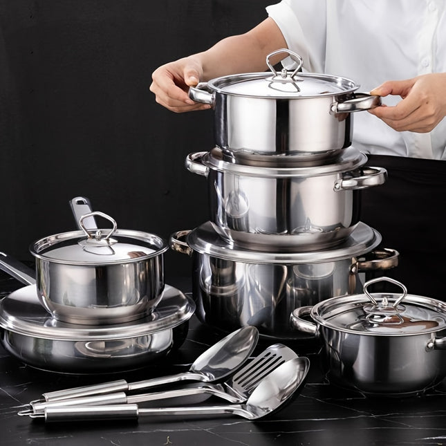 Stainless Steel Pots And Pans Set Non-Toxic, 1Frying Pans, Saucepan And Stockpots, Compatible