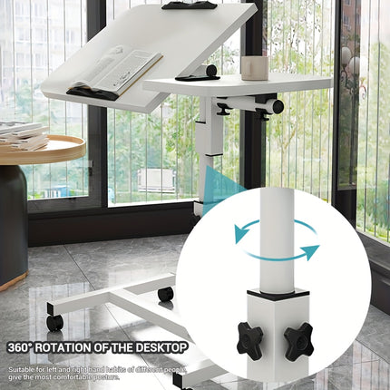 Movable Overbed Table With Wheels, 23.6-37.4in Adjustable Height Overbed Table, Rolling Tray Table,