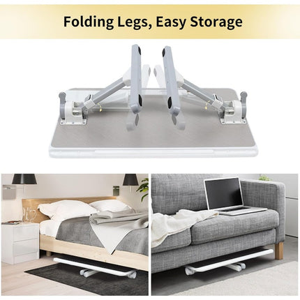 Folding Laptop Desk with Built-In LED Light and Storage Drawer – Portable Bed Table for Sofa