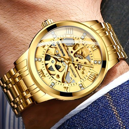 Stylish Men'S Fashion Casual Hollow Out Movement Mechanical Watch Waterproof Luminous