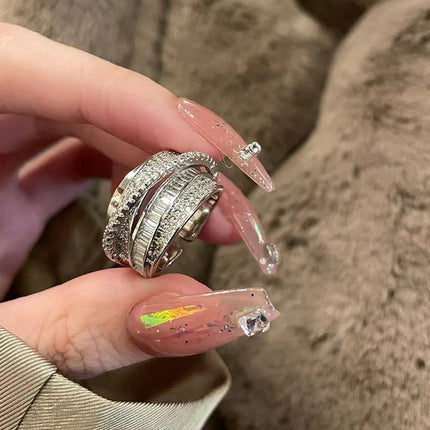 Silver Zircon Versatile Vintage Dainty Open Adjustable Ring