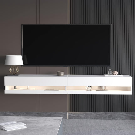 Modern Minimalist Floating TV Stand with LED Lights & Power Outlets, Wall-Mounted Entertainment Center