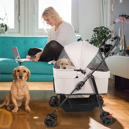 2-in-1 Convertible Dog Stroller & Carrier with Removable Crate Transport Bag – Foldable Pet Tote with Safety Belt, Adjustable Canopy, Storage Basket, Shock Absorber Wheels & 360° EVA Tires for Small/Medium Dogs & Cats, Pet
