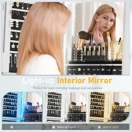 Standing LED Mirror Jewelry Cabinet - Lockable Jewelry Armoire with Full-Length