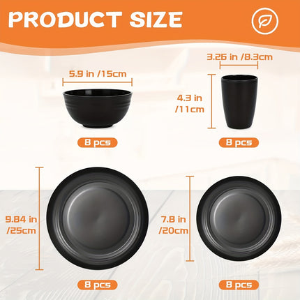 16/32pcs Plastic Tableware Set, Including Dinner Plates, Dessert Plates, Bowls, and Cups,