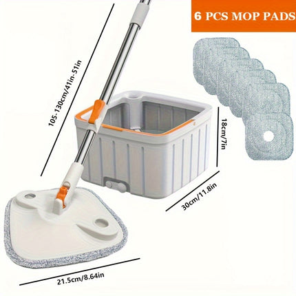 1set, Three Fiber Cloth Heads, Rotating Head Hand-free Mop with Bucket for Sewage Separation