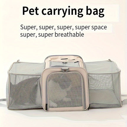 Expandable Large-Capacity Cat Carrier - Portable Linen Pet Travel Bag with Zipper Closure for Two Cats, Ideal for Outdoor Use