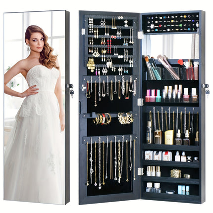 Full Length Mirror Jewelry Armoire Cabinet with Jewelry Storage Baskets,