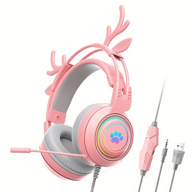The SY-G25 Cute Deer Ear Gaming Headset Is a Wired, Over-Ear Headphone Designed for Esports.