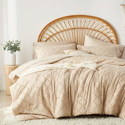 7pcs Boho Diamond Stripe Comforter And Sheet Set, Soft, Lightweight, Breathable