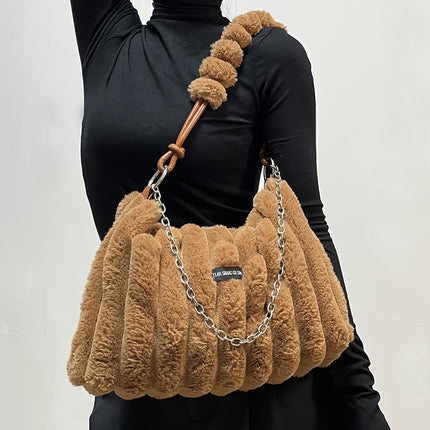 Detachable and Adjustable Strap, Tie-Dye Plush Feel, for Women, Zippered Large Bag