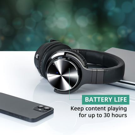 Playtime Wireless 5.2 Active Noise Canceling Over-Ear Headphones Microphone, USB Charging