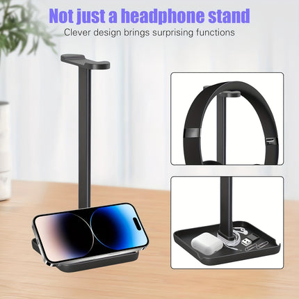 Headphone Stand with Phone Storage Tray - Universal Holder for All Headphones,