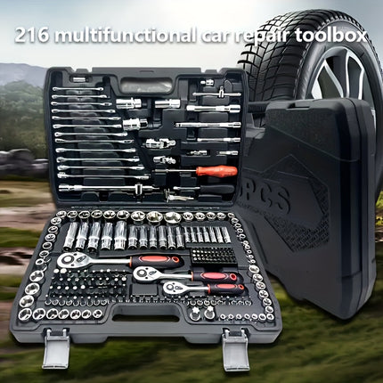 Multi-Functional Car Repair Tool Kit, Upgraded Black 46 Black 216, Equipped with Plastic Storage Box,