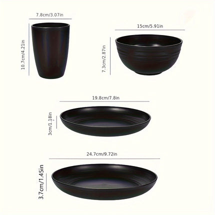 4/16/32pcs Plastic Cutlery Set for Kitchen, Includes Dinner Plates, Dessert Plates, Bowls, and Cups,