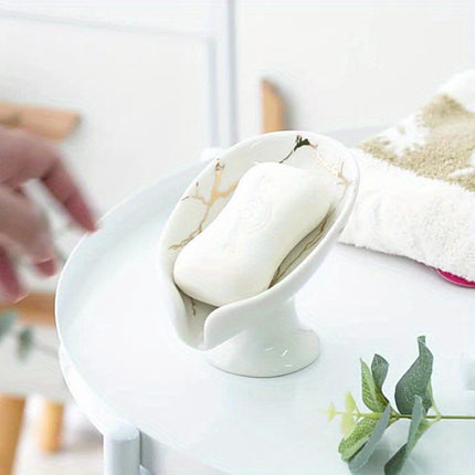 1pc ceramic self-draining soap rack Marble exterior Leaf-shaped soap dish Bathroom