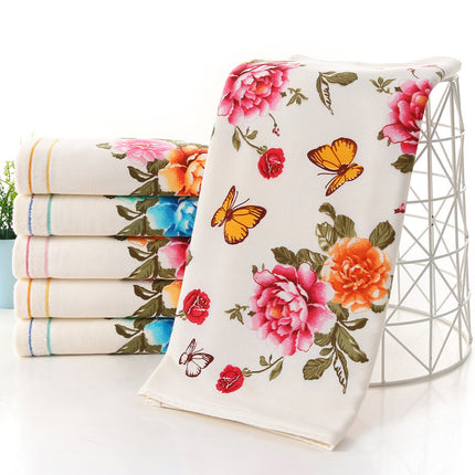 Two-color Fabric Towel Printed With Peony Flowers