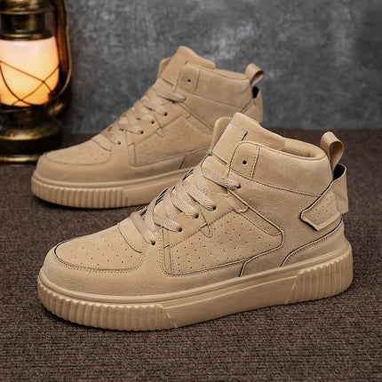 Fashion-Forward, Men's Trendy Solid High Top Skate Shoes, Comfy Non Slip Casual Lace Up Sneakers for Men's