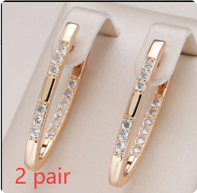 Classic Fashionable Rose Gold Inlaid Shiny Zircon Earrings